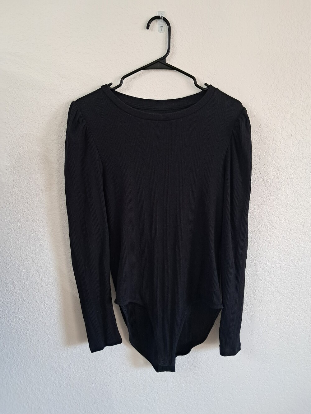 Gap Bodysuit Women's Lg Black Ribbed Long Sleeve Crew Neck Stretch Modern Casual